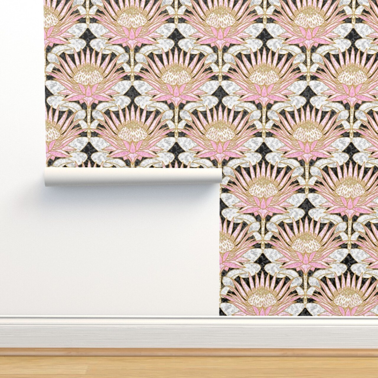 Art Deco Marble Floral Botanical Garden Spring Retro Custom Removable Wallpaper by Spoonflower Peel & Stick Wallpaper 2FT Wide